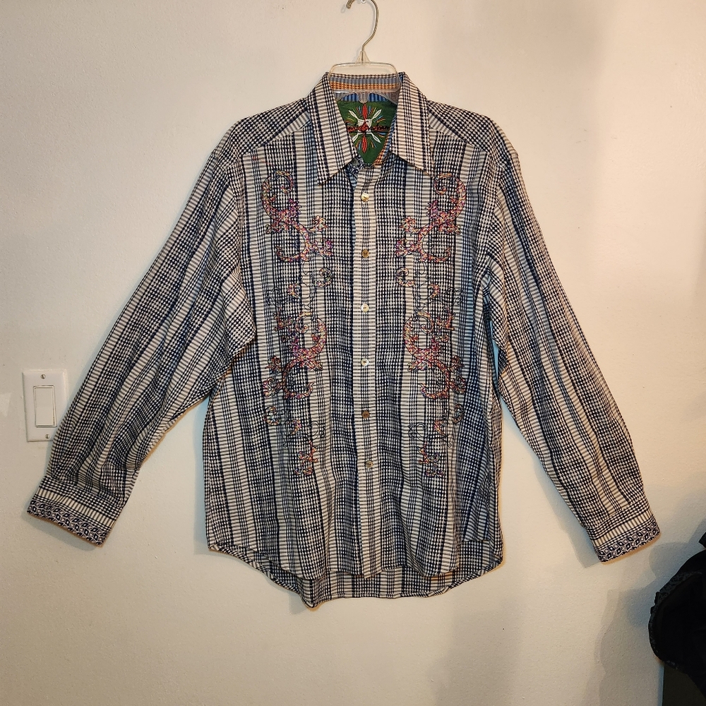 Robert Graham Plaid Embroidered Mens Shirt Suze Large - Picture 6 of 16